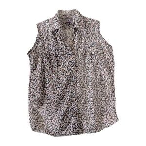 ExOfficio | Watercolor Floral Sleeveless Button Down Cotton Shirt, Medium